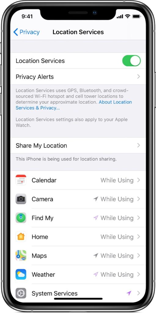 Location Services interface for iOS