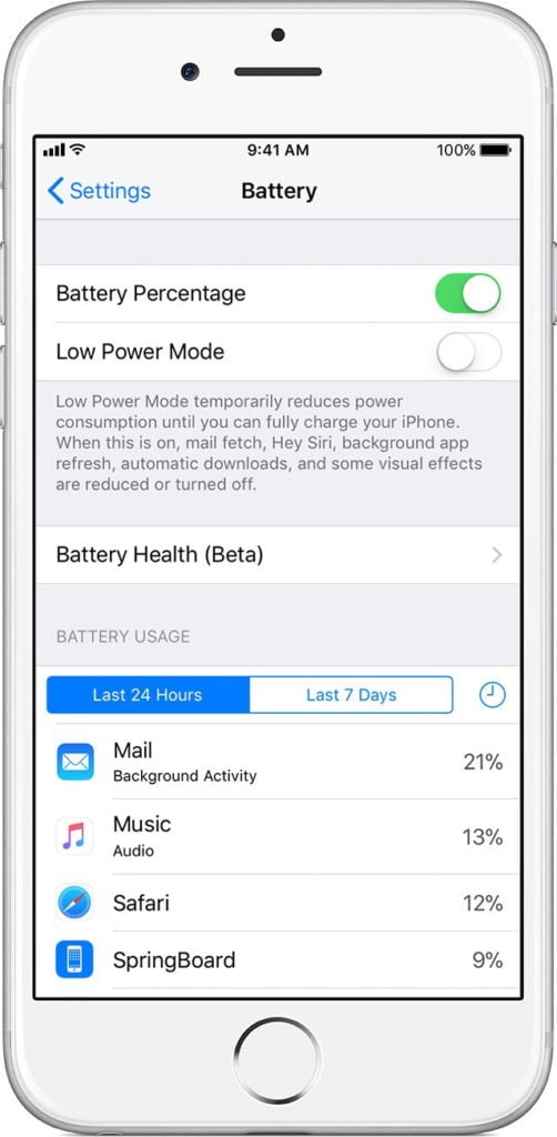 iPhone Battery Details Interface